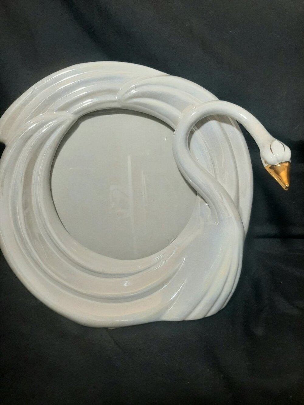 ART DECO Irridescent White Swan Ceramic Picture frame.